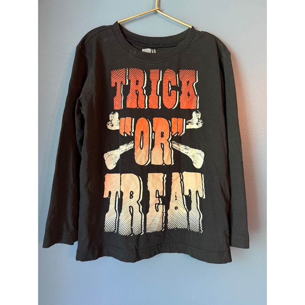 Crazy 8 Boys Black Trick Or Treat Long Sleeve Graphic Tee Shirt Small 5-6